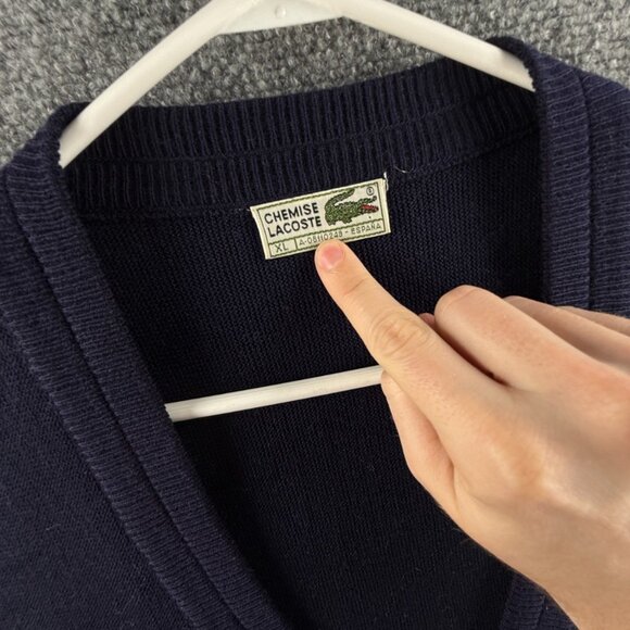VTG Chemise Lacoste XL Cardigan Men Sweater Navy Blue Buttons Knit Acrylic - Picture 3 of 16
